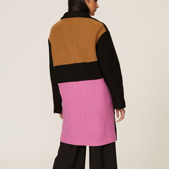 Peter Som Collective Colorblock Black Pink Tan Wool Coat Size 8 - Picture 2 of 5